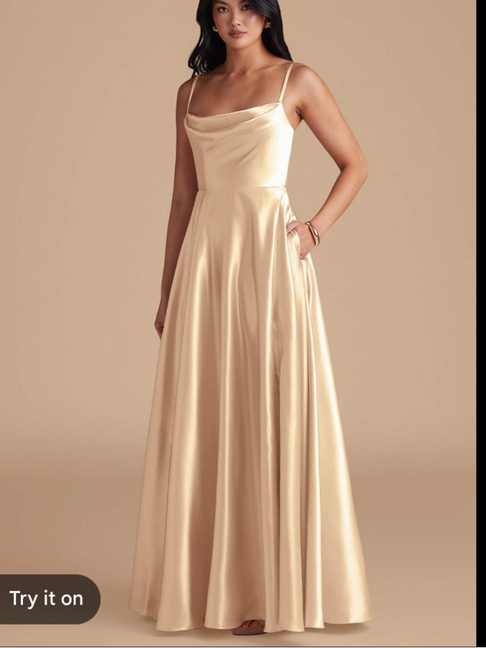 Azazie Elle Champagne Cowl Neck A Line Dress